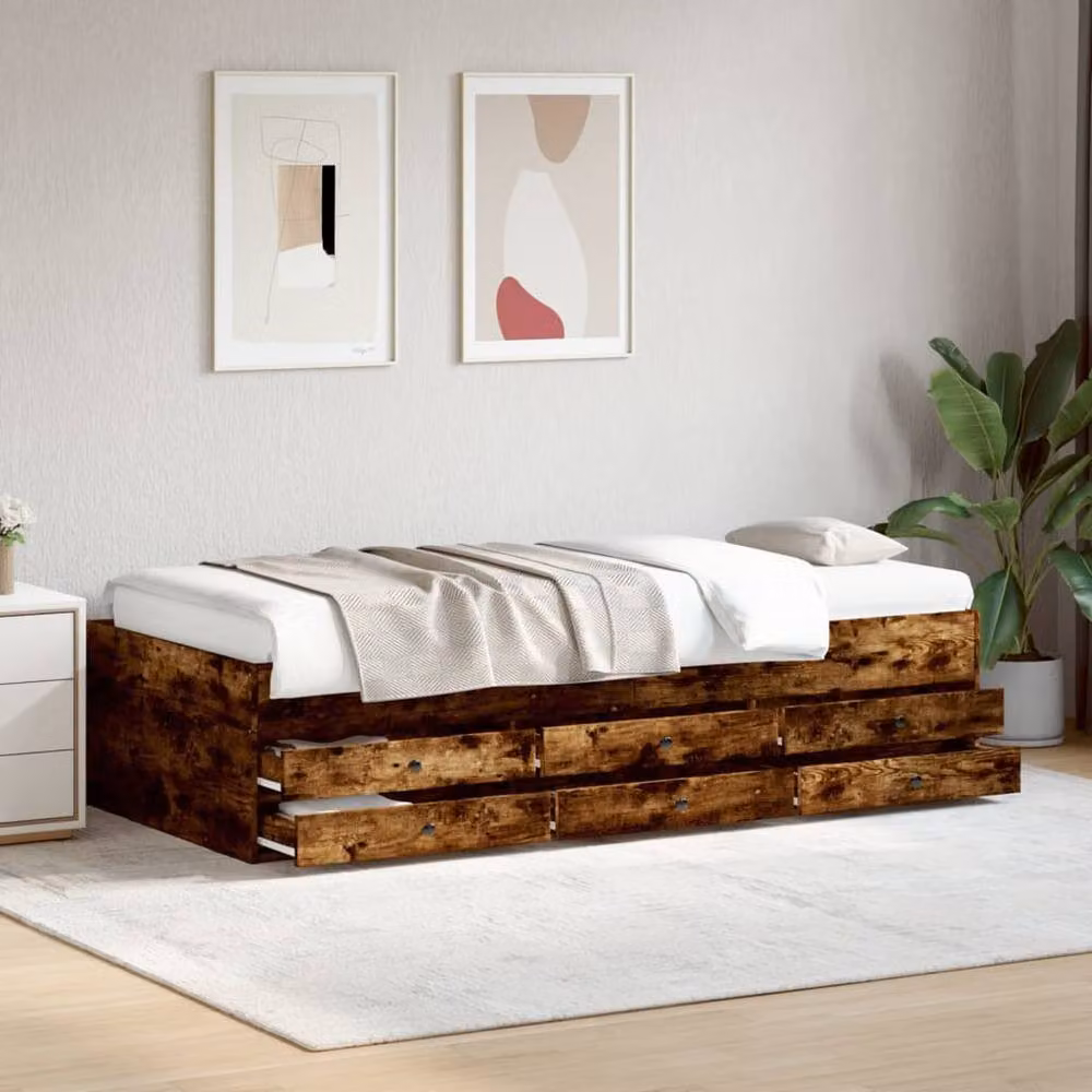 Berkfield Home Daybed with Drawers in Smoked Oak Brown, W/D/H: 90 x 200 cm – 2