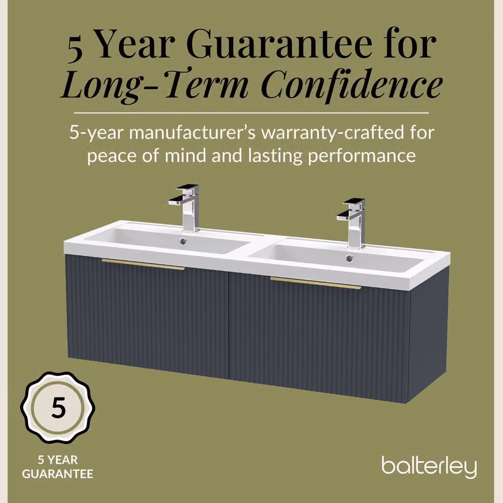 Balterley Fluted Front Wall Hung 2 Drawer Vanity Basin Unit, Dark Grey, W: 120 cm, D: 39.9 cm, H: 120 cm – 4