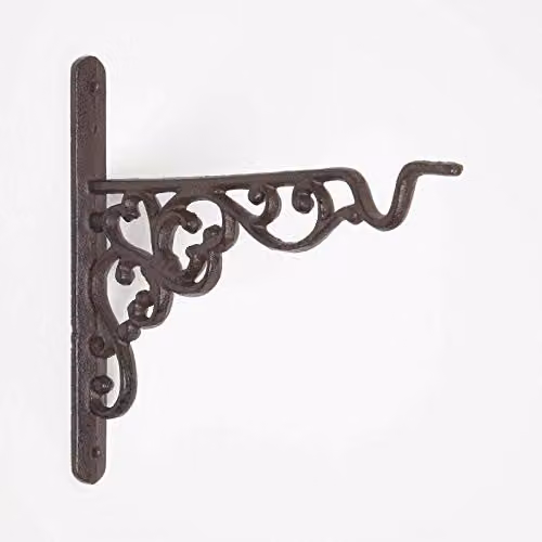 Homescapes Brown Cast Iron Parisian Style Wall Mounted Hanging Basket Hook