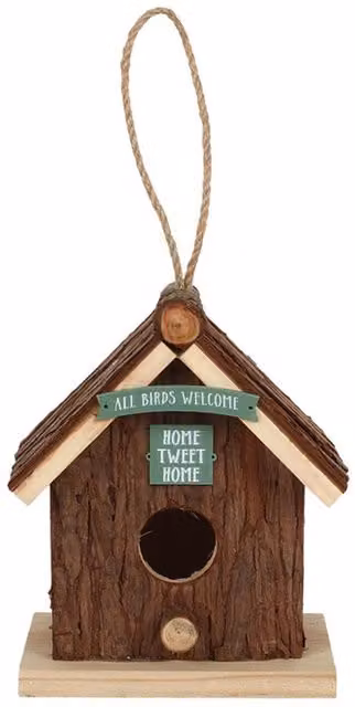 KDMK Rustic Natural Wood Bark Hanging Bird House in Brown