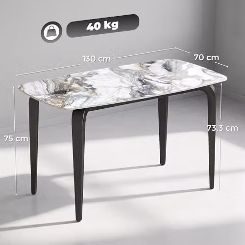 HOMCOM Modern Rectangular Dining Table for 4 with White Ceramic Tabletop, W/D/H: 130 x 70 x 75 cm – 3