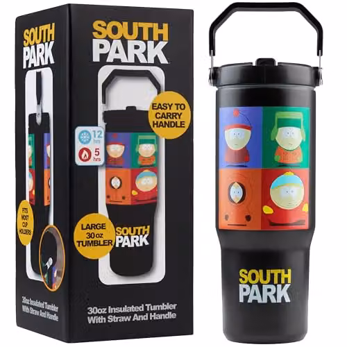 Get Trend South Park Insulated Stainless Steel Tumbler with Straw and Handle, 850ml, Black