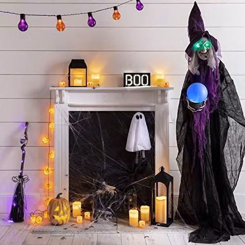 Lights4fun Extra-Large Black Metal Outdoor LED Candle Lantern with Flickering Warm White TruGlow, Timer and Weatherproof Design, H 50.5 cm x W 16 cm x D 16 cm – 4