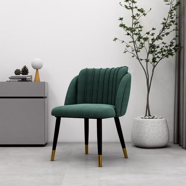 Life Interiors Milano Single Velvet Dining Chair in Green with Gold Metal Accents