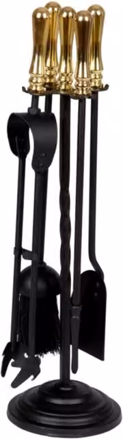 Hearth Home 5 Piece Black Cast Iron Fireplace Companion Set with Brass Top