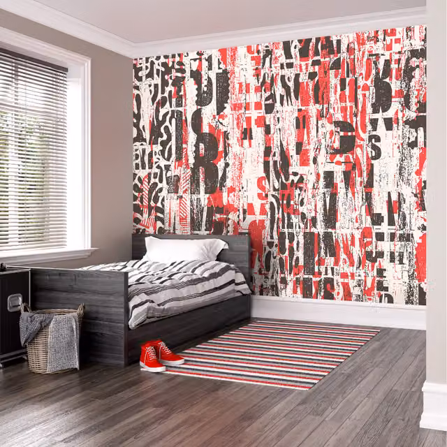 Origin Murals Letterpress Graffiti Abstract Modern Wall Art in Red and Black, Medium