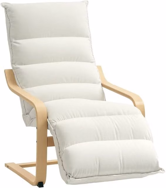 NESTLUNE Scandinavian Birch Wood Lounge Chair with Armrests in White