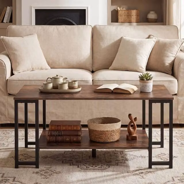 FORGEVIO Modern 2-Tier Brown Metal Coffee Table – 1