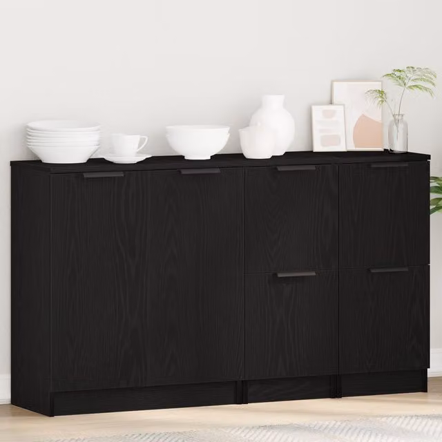 Berkfield Home Set of 3 Modern Black Oak Sideboards in Engineered Wood – 1