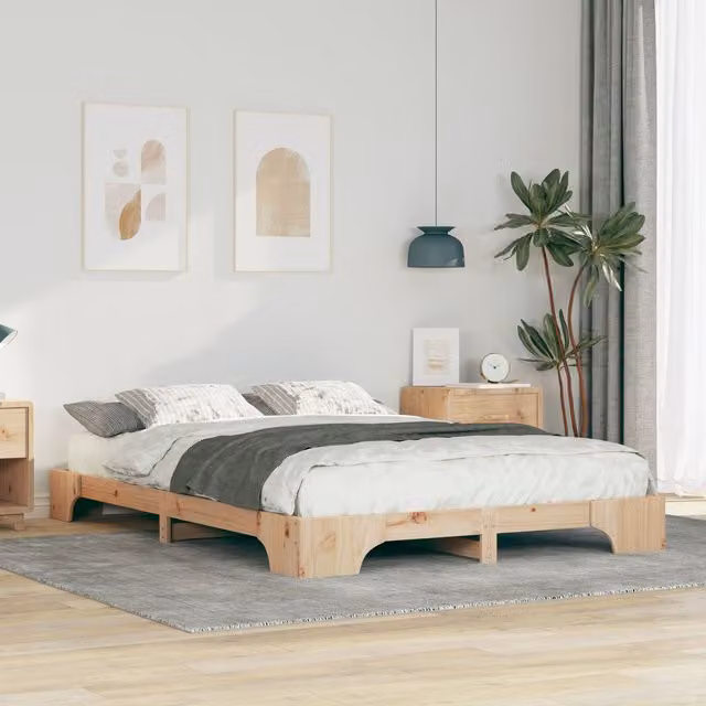 Berkfield Home Floor Bed Frame with Storage in Brown, Solid Pine Wood, W/D/H: 140 x 220 x 20 cm – 1