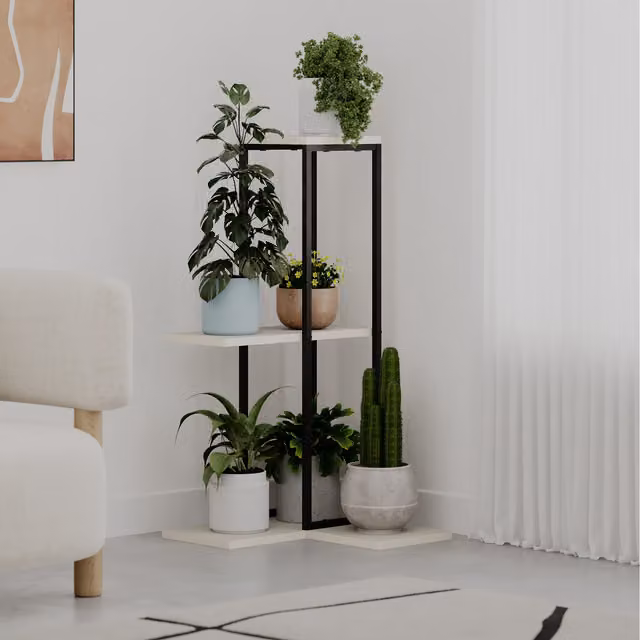 Decortie Vetra Modern 3-Tier Corner Plant Stand in Sandstone Yellow
