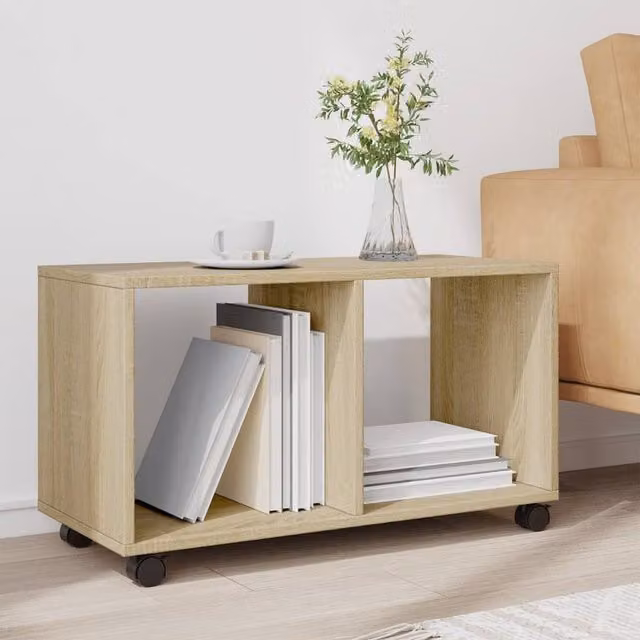 Berkfield Home vidaXL Rolling Cabinet in Sonoma Oak and Light Tan, W/D/H: 72 x 33 x 42.5 cm – 1