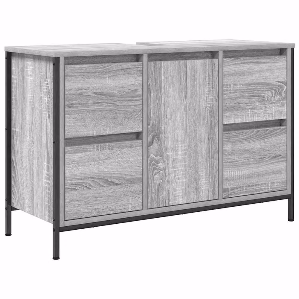 Berkfield Home Decorative Basin Cabinet with Drawers, Grey Sonoma, W: 90 cm, D: 34.5 cm, H: 60 cm – 2