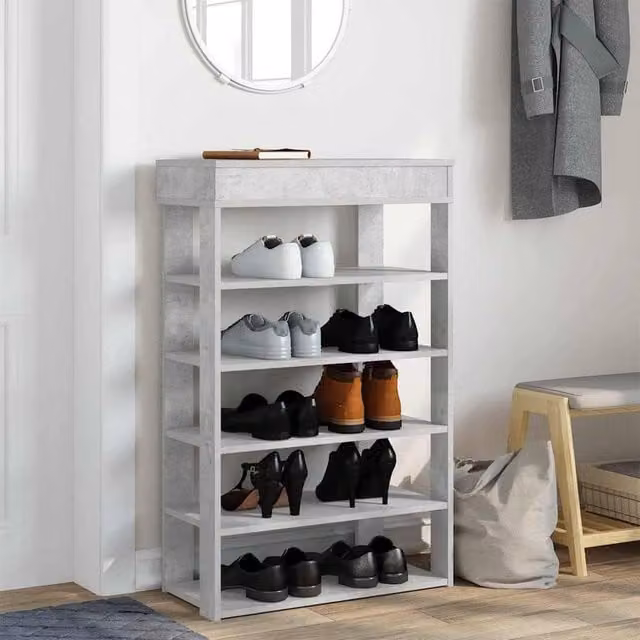Berkfield Home Industrial Shoe Rack in Grey MDF, W/D/H: 60 x 30 x 98 cm