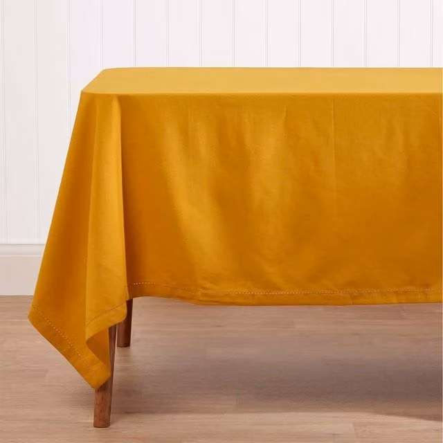 Homescapes Plain Cotton Rectangular Tablecloth, Yellow, W: 70 cm, L: 177.8 cm