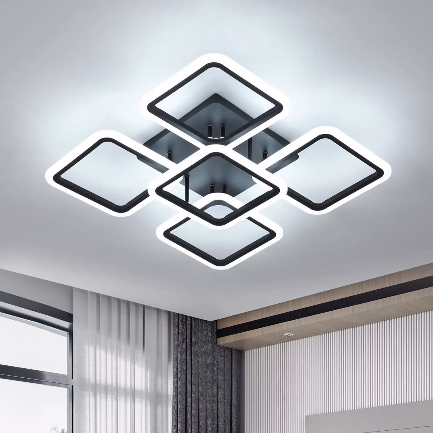 Pheashine Modern LED Ceiling Light in Black with 6500K Cool White Light – 4