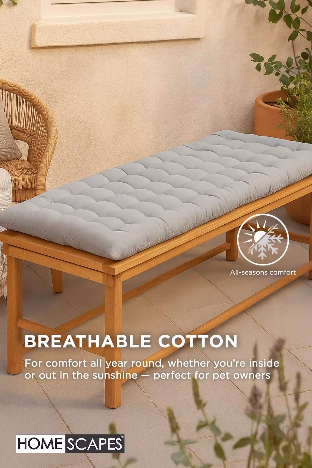 Homescapes Grey 2 Seater Garden Bench Cushion, 108 x 42 cm – 2