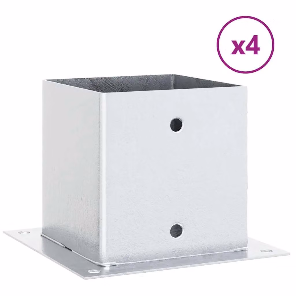 Berkfield Home Square Post Bases, 4 Pack, Silver Galvanised Steel, 14.1 x 14.1 cm – 2