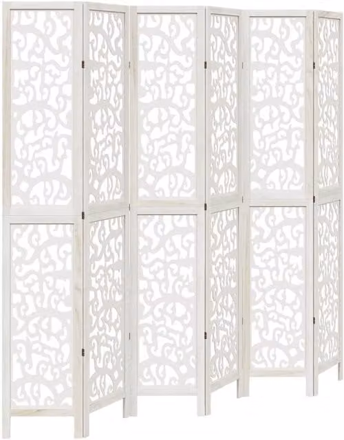 Berkfield Home 6-Panel White Solid Paulownia Wood Room Divider