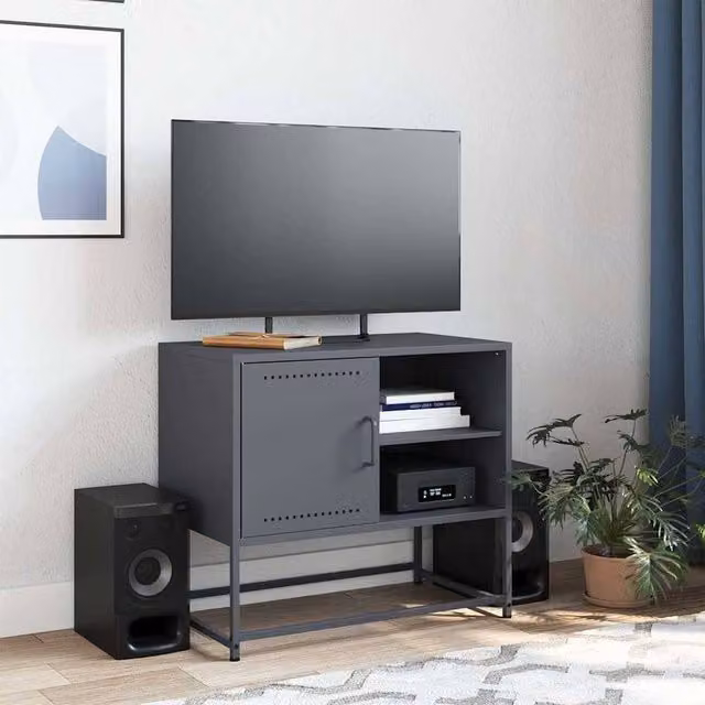 Berkfield Home Anthracite Metal TV Cabinet, W: 68 cm, D: 39 cm, H: 60.5 cm