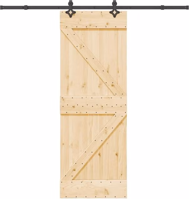 Berkfield Home Rustic Solid Wood Pine Sliding Door with Hardware Set, Brown, W: 70 cm, H: 210 cm