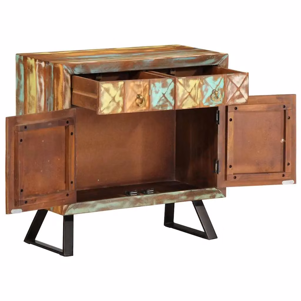Berkfield Home Multicolour Reclaimed Solid Wood Drawer Cabinet in Black, W/D/H: 70 x 35 x 70 cm – 2