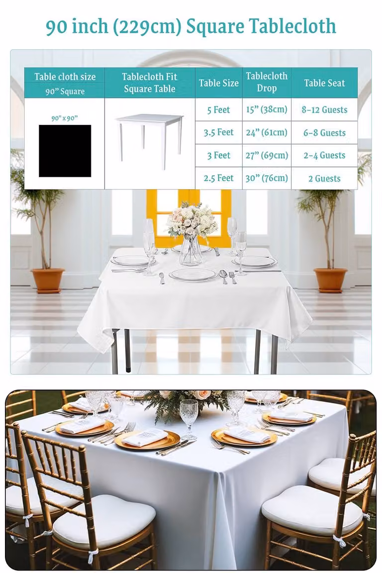 Neel Blue 10-Piece Premium Linen Square Tablecloth Set in White, W/D/H: 228.6 x 228.6 cm