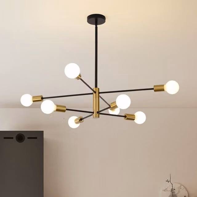 Garwarm 8 Light Sputnik Chandelier in Gold and Black with Adjustable Height and Dimmable LED Functionality – 1