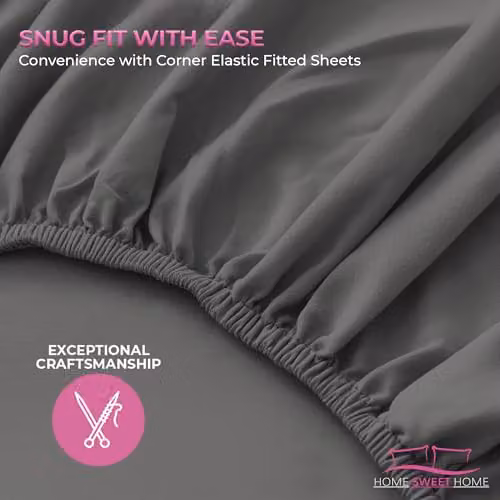 Snug City Small Double Polycotton Fitted Sheet in Dark Grey, 25cm Extra Deep – 6