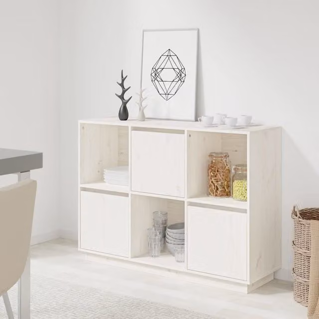 Berkfield Home White Solid Wood Pine Sideboard W/D/H: 110.5 x 35 x 80 cm