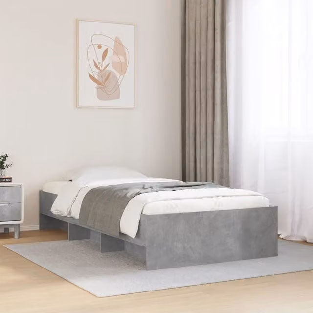 Berkfield Home Engineered Wood Bed Frame in Concrete Grey, W/D/H: 90 x 190 cm