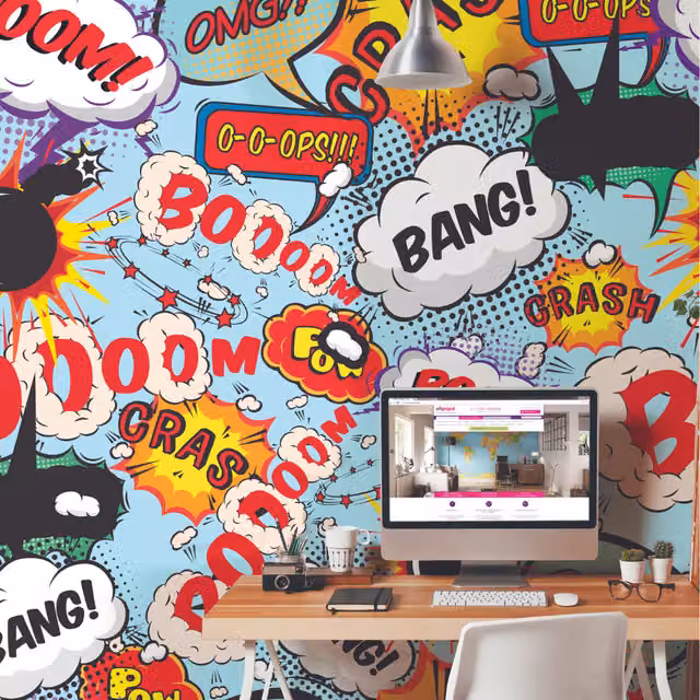 Origin Murals Comic Pop Modern Wall Mural in Multicolour and Yellow