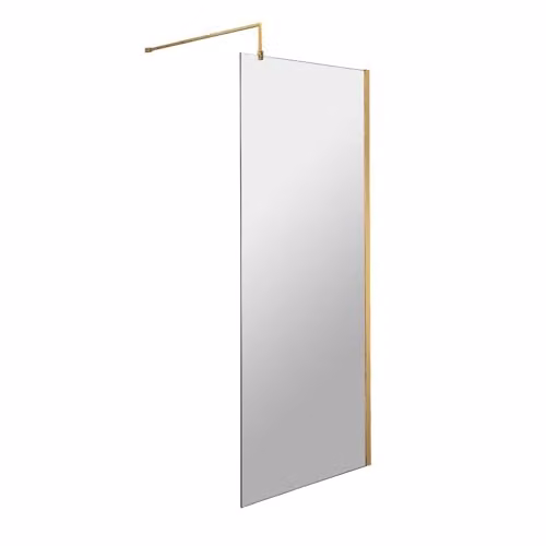 nuie WRSCBB070 Modern Walk-In Bathroom Wetroom Screen with Support Bar, 8mm Toughened Safety Glass, Clear, W: 700 mm, Gold
