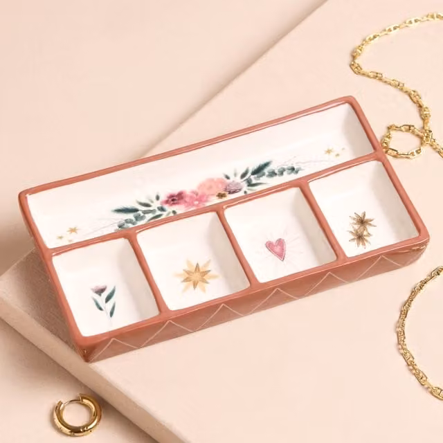 Lisa Angel Floral Heart Ceramic Trinket Tray in White and Multicolour