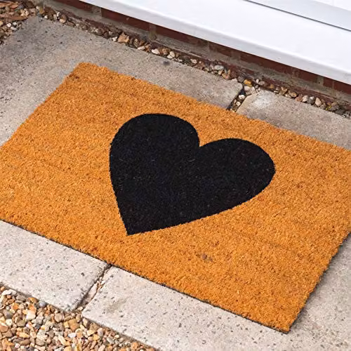 Nicola Spring Coir Door Mat Set of 2, Black Heart Design, W: 60 cm, D: 40 cm – 4