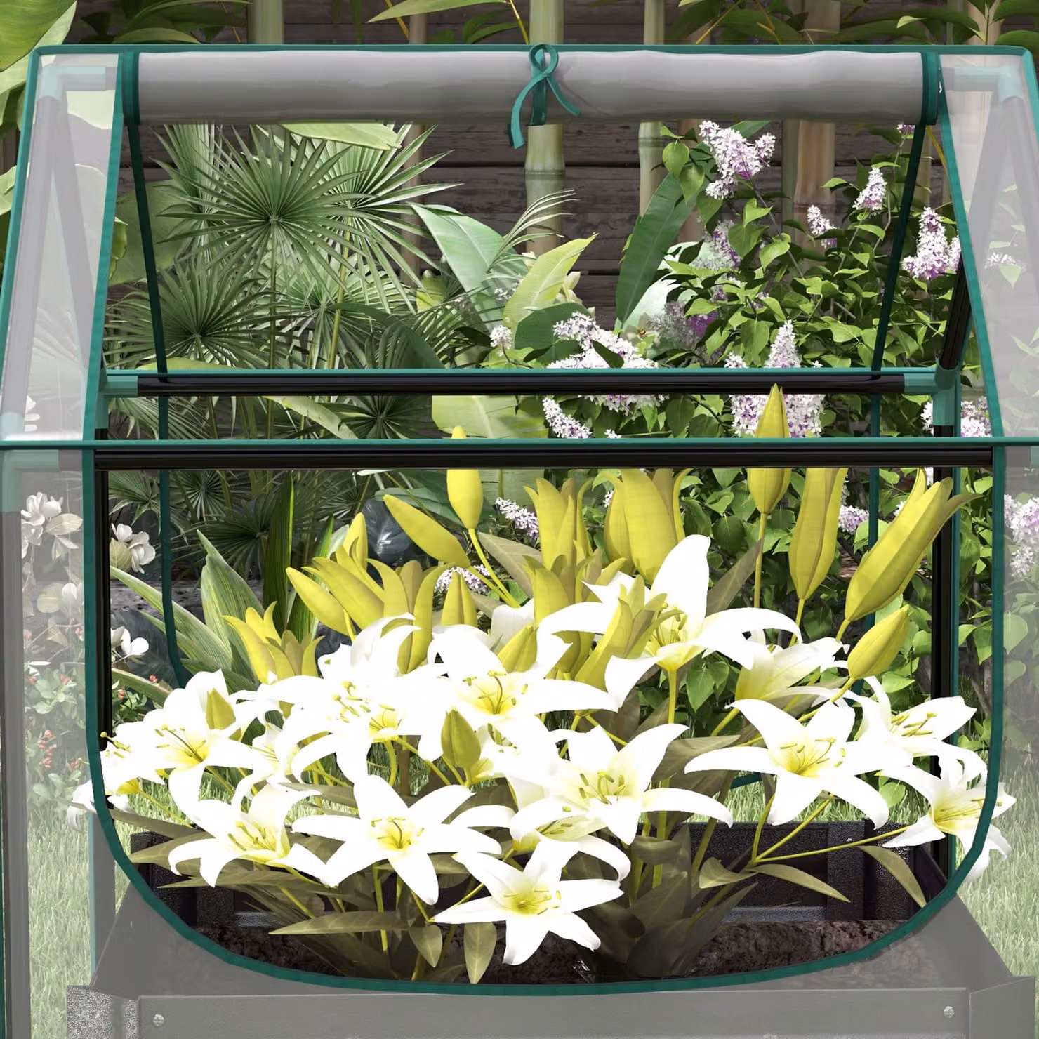 Outsunny Raised Planter Box with Greenhouse Cover, Metal Garden Bed for Vegetables and Herbs, Clear and Dark Grey – 5
