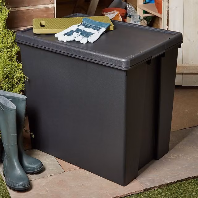 Wham Bam 154L Heavy Duty Plastic Storage Boxes with Lids, Black