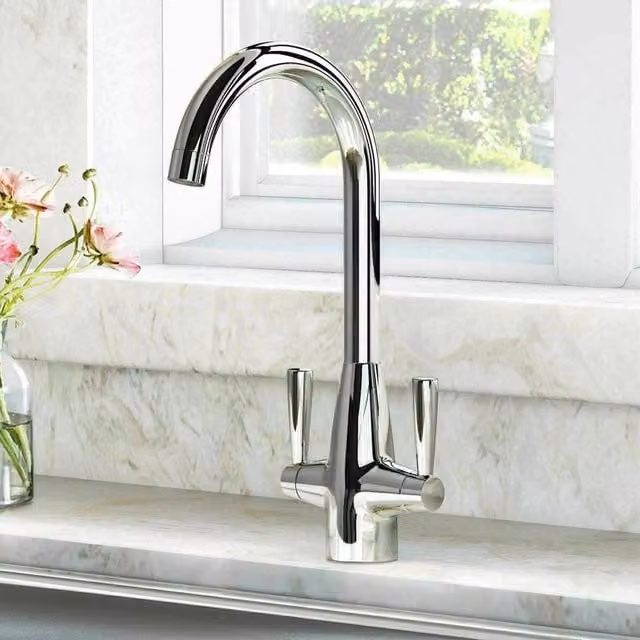VOGREX Linc Zima Modern Mono Kitchen Sink Mixer Tap with Twin Lever in Silver Chrome