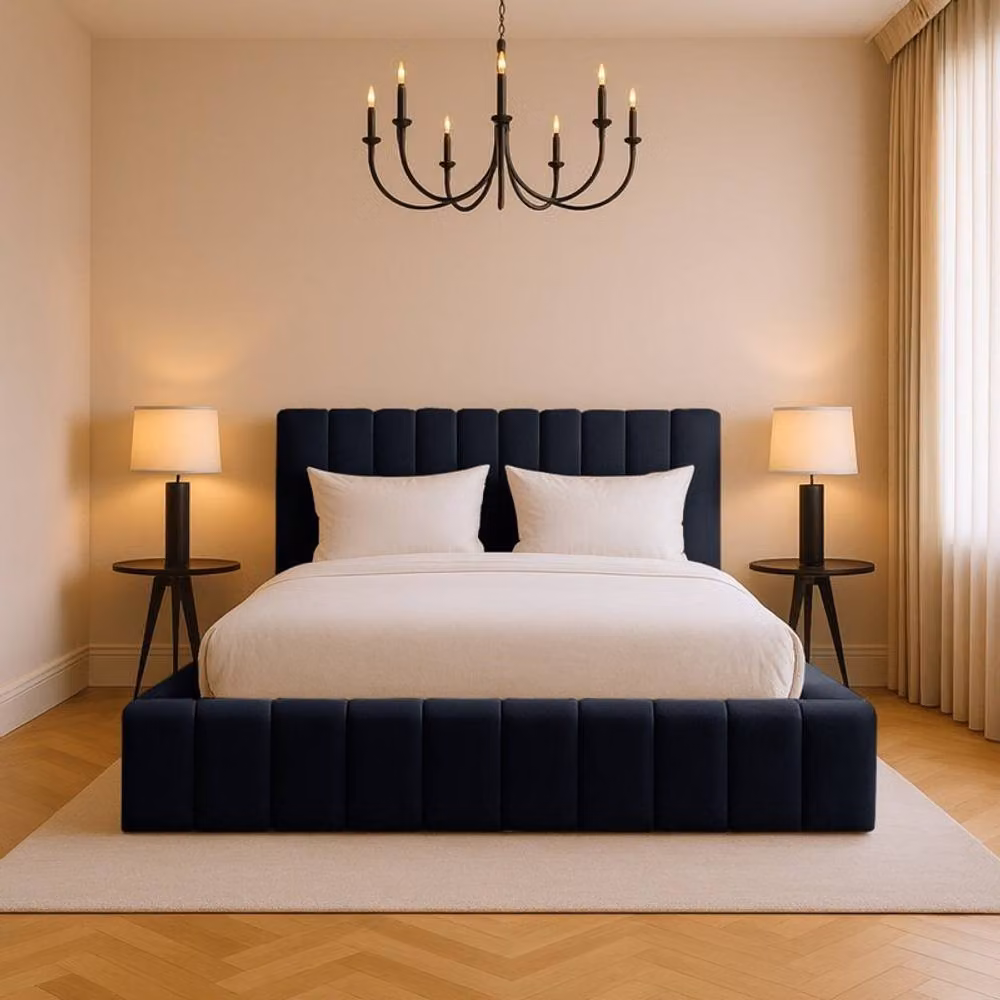 Desire Deco Kingston Modern Upholstered Velvet Bed Frame in Black, Small Double (W: 120 cm, L: 200 cm) – 2