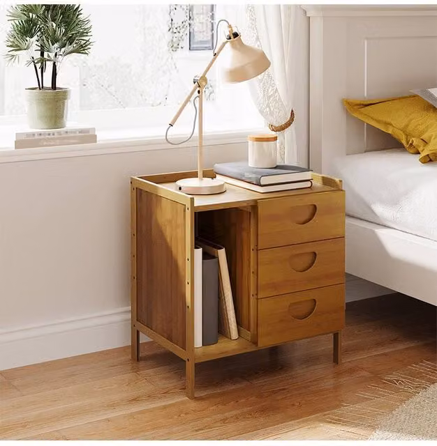 Living and Home Rustic Brown Bedside Table with Three Drawers – 1