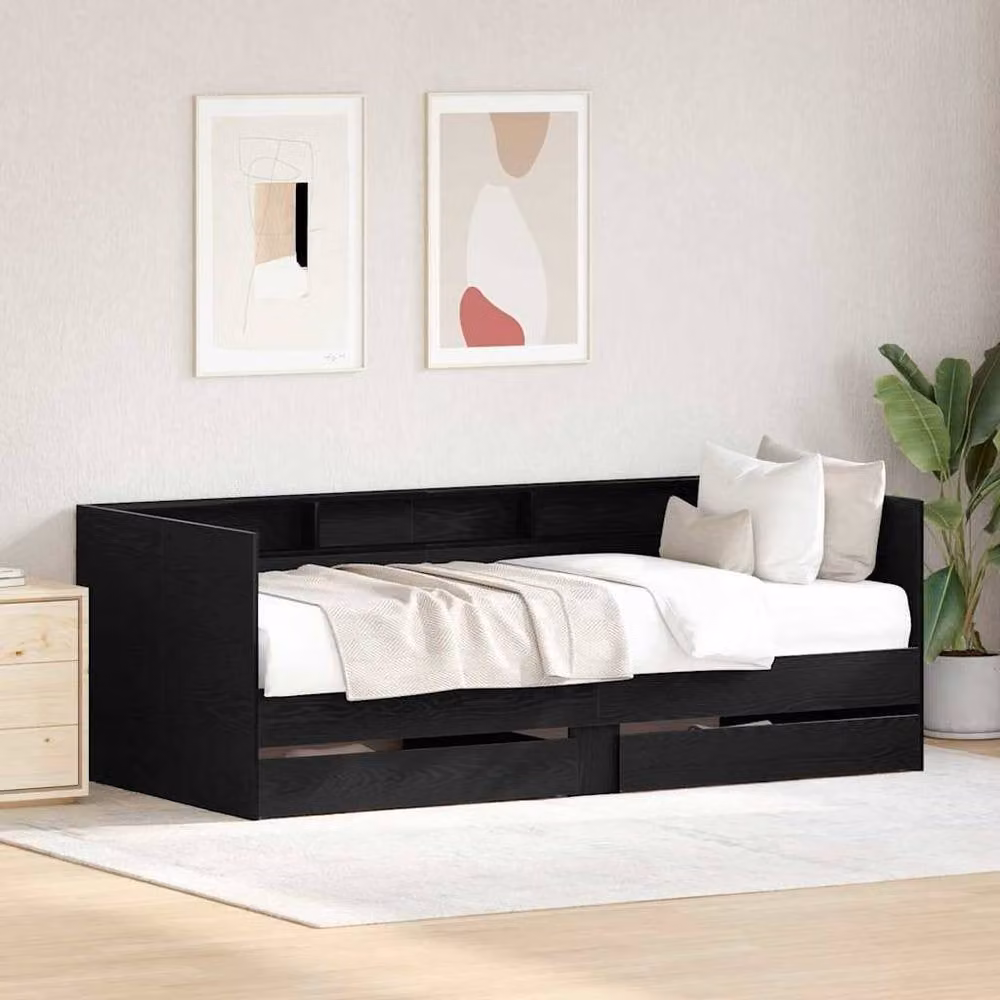Berkfield Home Elegant Black Daybed with Drawers, Black Oak Engineered Wood, W/D/H: 200 x 90 x 75 cm – 2