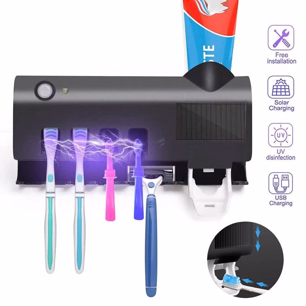 NESTLUNE Automatic Toothpaste Dispenser and UV Light Toothbrush Holder in Black, W: 180 cm, D: 180 cm – 2