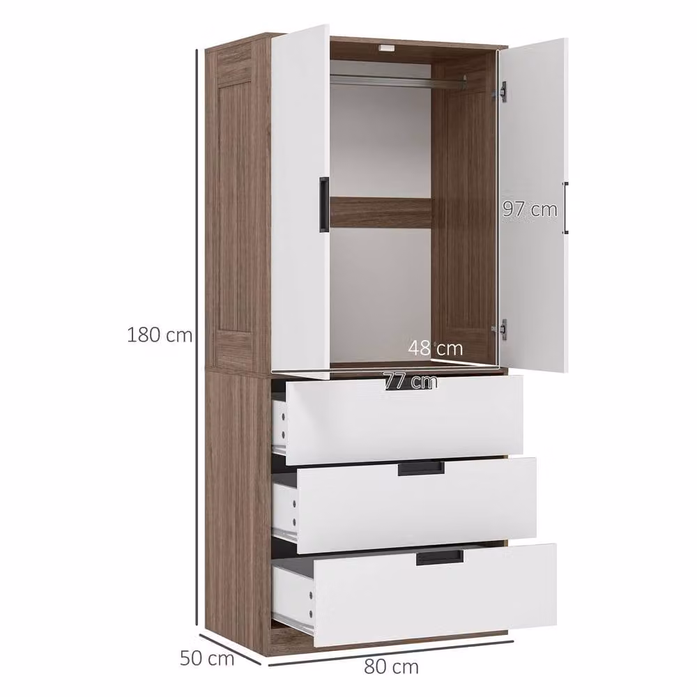 STILVORA Modern Wardrobe with 2 Hinged Doors and 3 Internal Drawers in Brown and White – 3