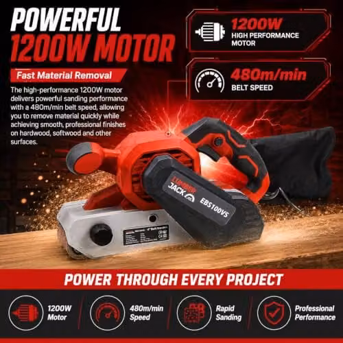 Lumberjack 4 Inch Electric Belt Sander with 1200W Motor, 240V, Red – 5