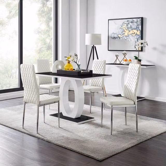 FurnitureboxUK Giovani Glass Dining Table and Four Milan Chairs Set in White and Black