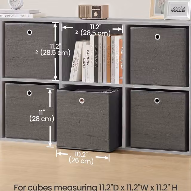 SONGMICS Set of 6 Fabric Storage Bins with Handles and Label Holders, Grey