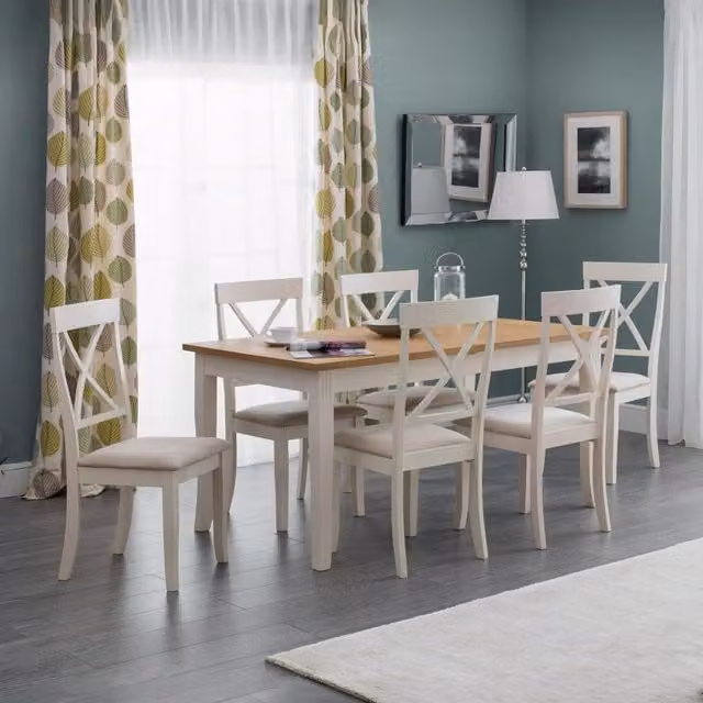 Julian Bowen White and Oak Extendable Rectangular Dining Table and Chairs Set