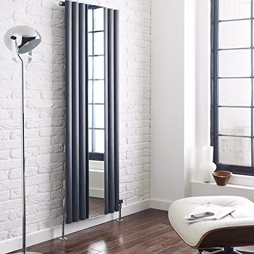 Hudson Reed HLA78 Revive Modern Vertical Designer Single Panel Steel Radiator with Mirror, Anthracite, H: 180 cm, W: 49.9 cm – 1