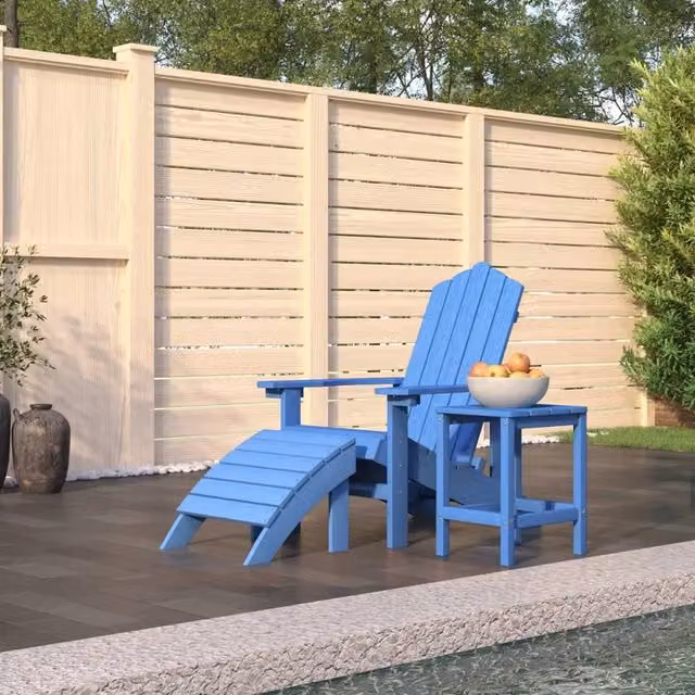Berkfield Home Garden Adirondack Chair with Footstool and Table in Aqua Blue – 1