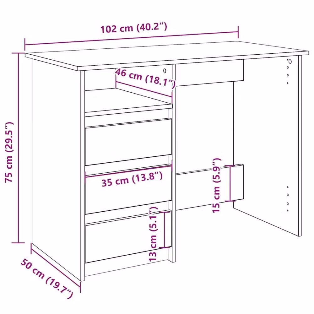 Berkfield Home Smoked Oak Writing Desk in Brown, W/D/H: 102 x 50 x 75 cm – 8